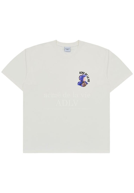 Mini Baby Face Purple Dinosaur Short Sleeve T-Shirt Cream