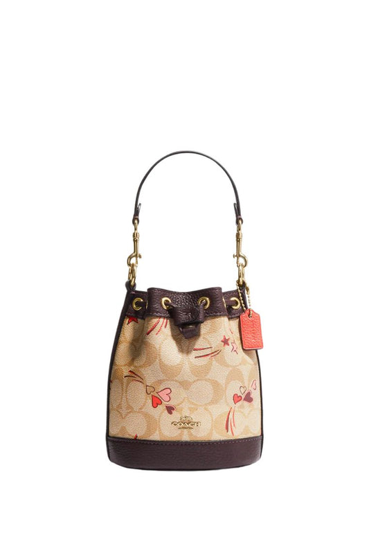 Mini Dempsey Bucket Bag In Signature Canvas With Heart And Star Print