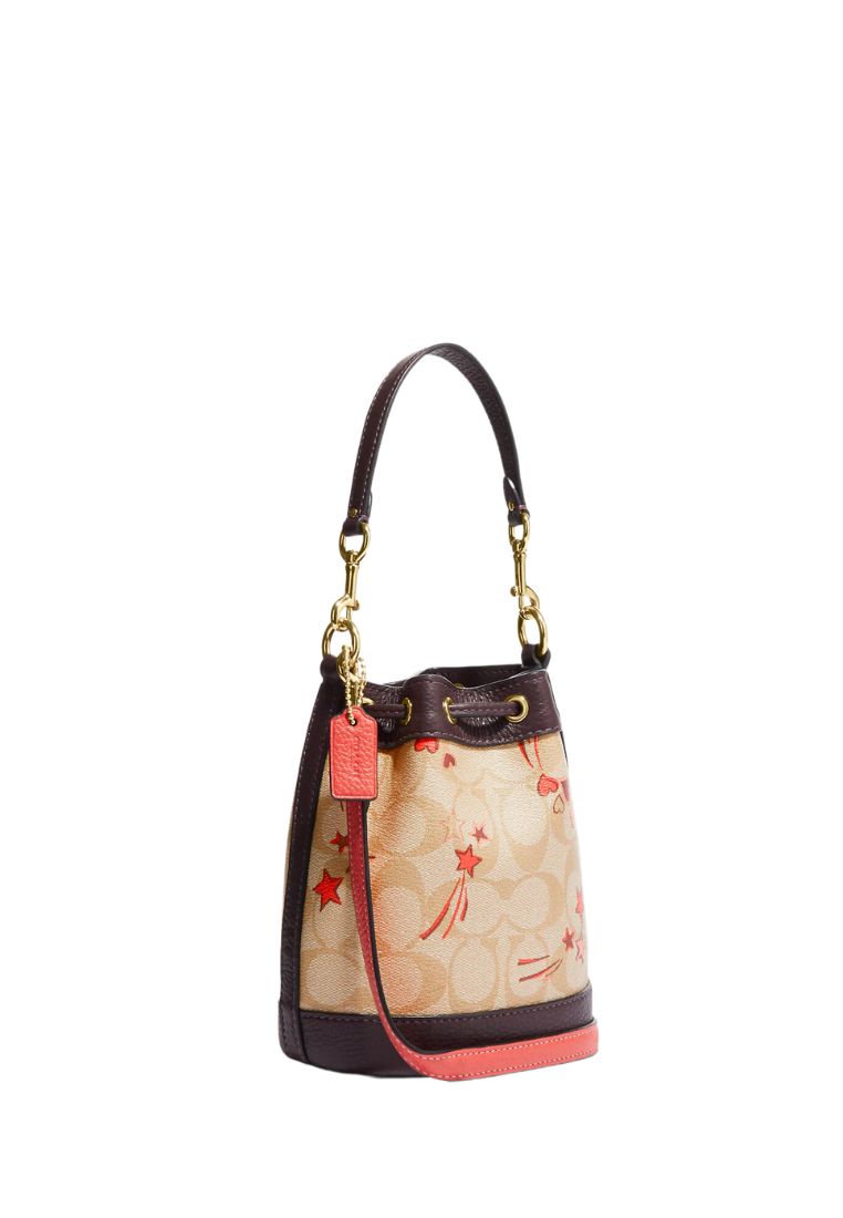 Mini Dempsey Bucket Bag In Signature Canvas With Heart And Star Print