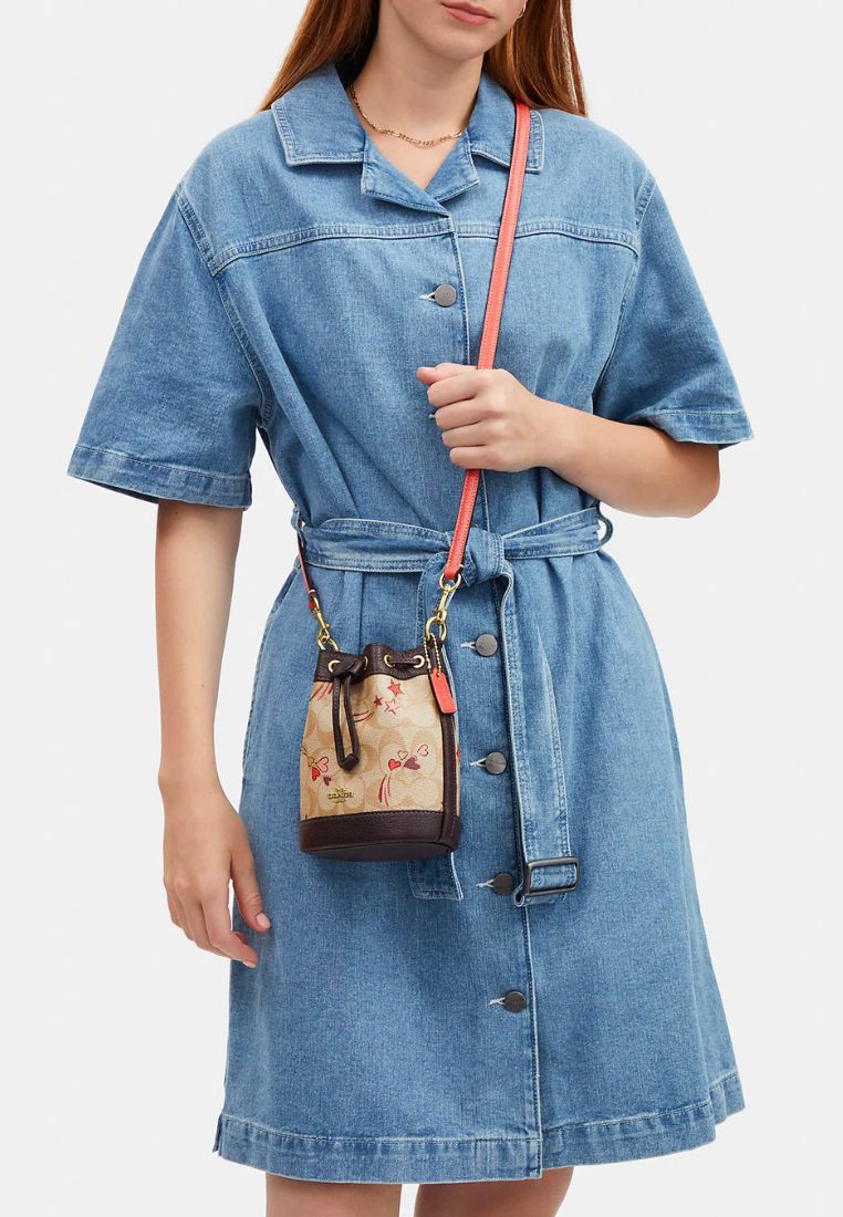 Mini Dempsey Bucket Bag In Signature Canvas With Heart And Star Print