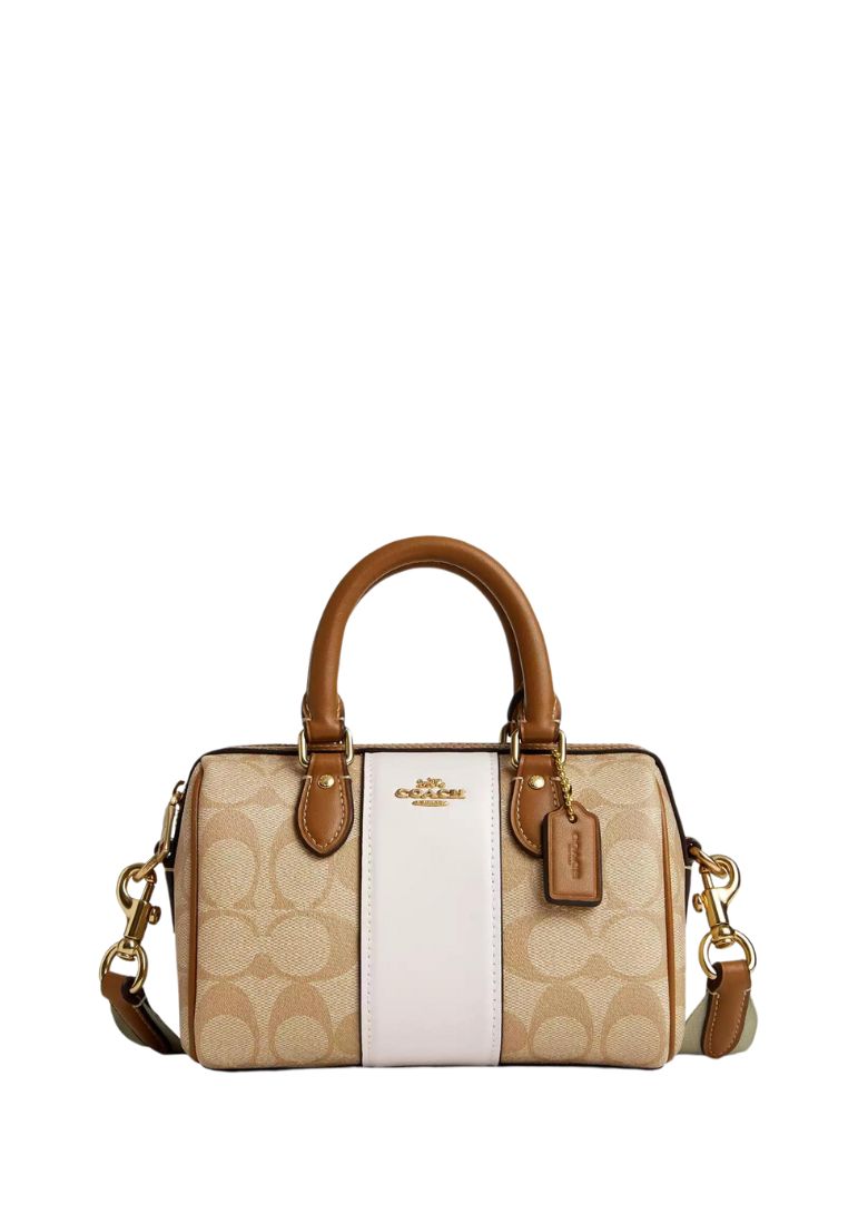 Mini Rowan Crossbody In Signature Canvas With Stripe Chalk LT Saddle