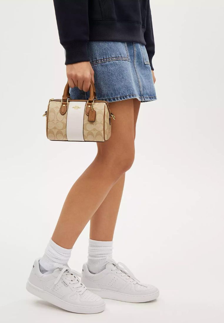 Mini Rowan Crossbody In Signature Canvas With Stripe Chalk LT Saddle