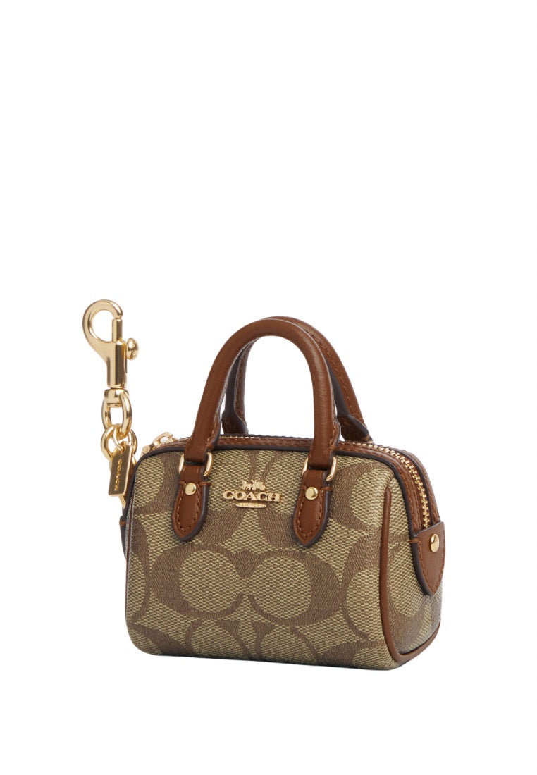 Mini Rowan Satchel Bag Charm In Signature Canvas Khaki Saddle 2