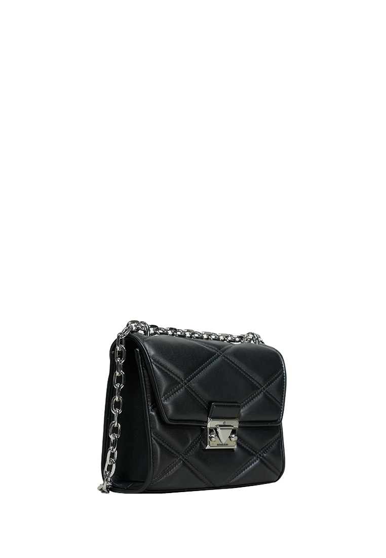 Serena Small Quilted Faux Leather Crossbody Bag Black Silver