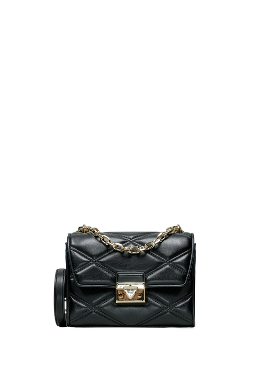 Serena Small Quilted Faux Leather Crossbody Bag Black Gold