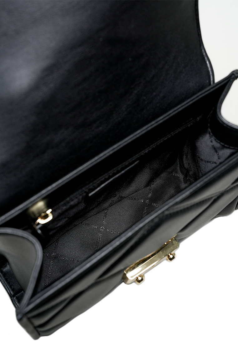 Serena Small Quilted Faux Leather Crossbody Bag Black Gold