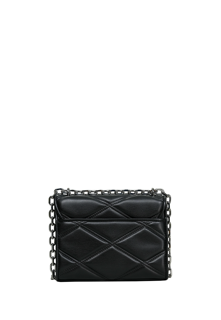 Serena Small Quilted Faux Leather Crossbody Bag Black Silver