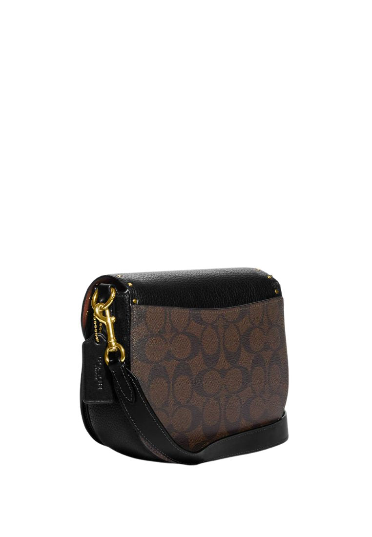 Morgan Saddle Bag In Colorblock Signature Canvas With Rivets Brown Black Multi