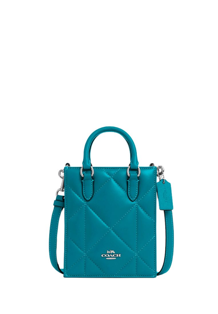 North South Mini Tote With Puffy Diamond Quilting Teal