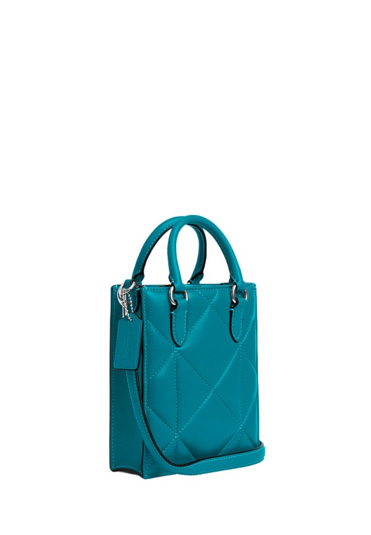North South Mini Tote With Puffy Diamond Quilting Teal