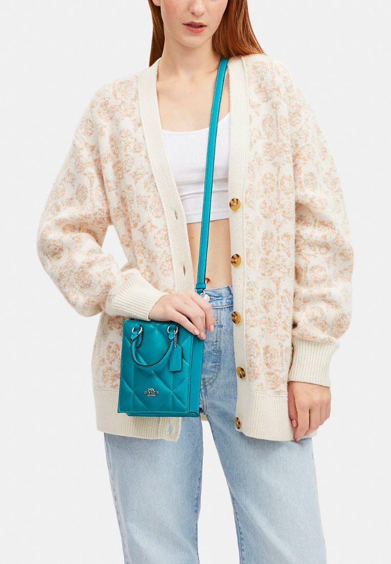 North South Mini Tote With Puffy Diamond Quilting Teal