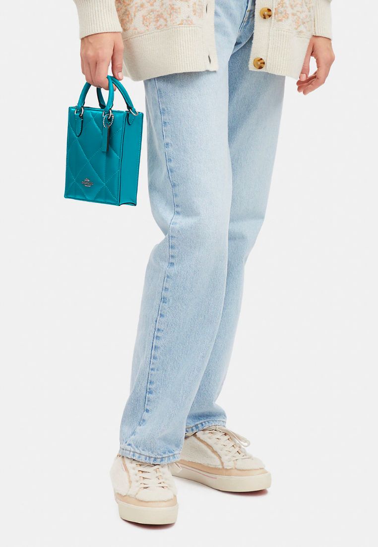 North South Mini Tote With Puffy Diamond Quilting Teal