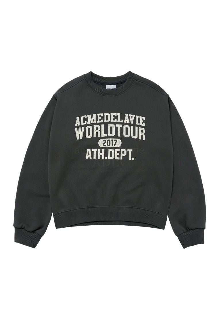 Old School Crack Printing Crop Napping Zurry Sweatshirts Charcoal