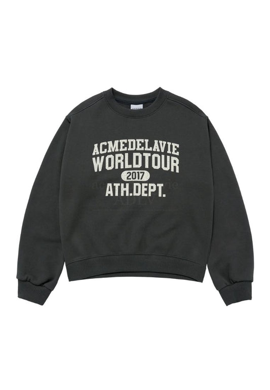 Old School Crack Printing Crop Napping Zurry Sweatshirts Charcoal