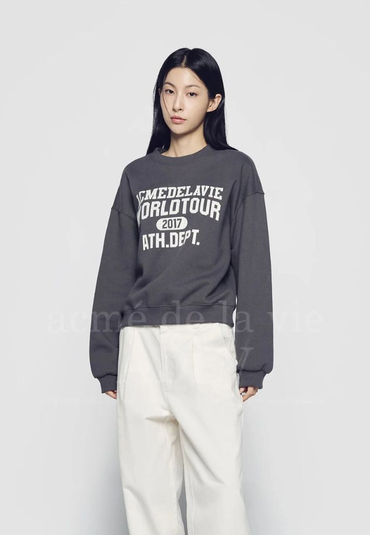 Old School Crack Printing Crop Napping Zurry Sweatshirts Charcoal