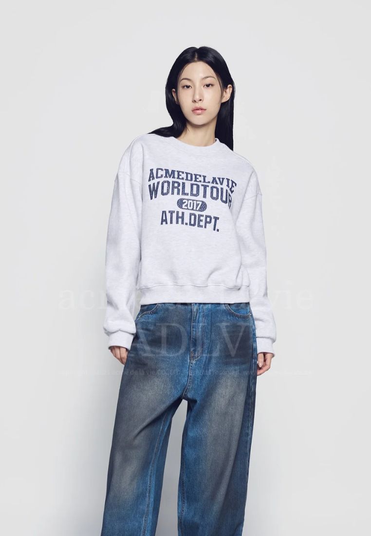 Old School Crack Printing Crop Napping Zurry Sweatshirts Ivory