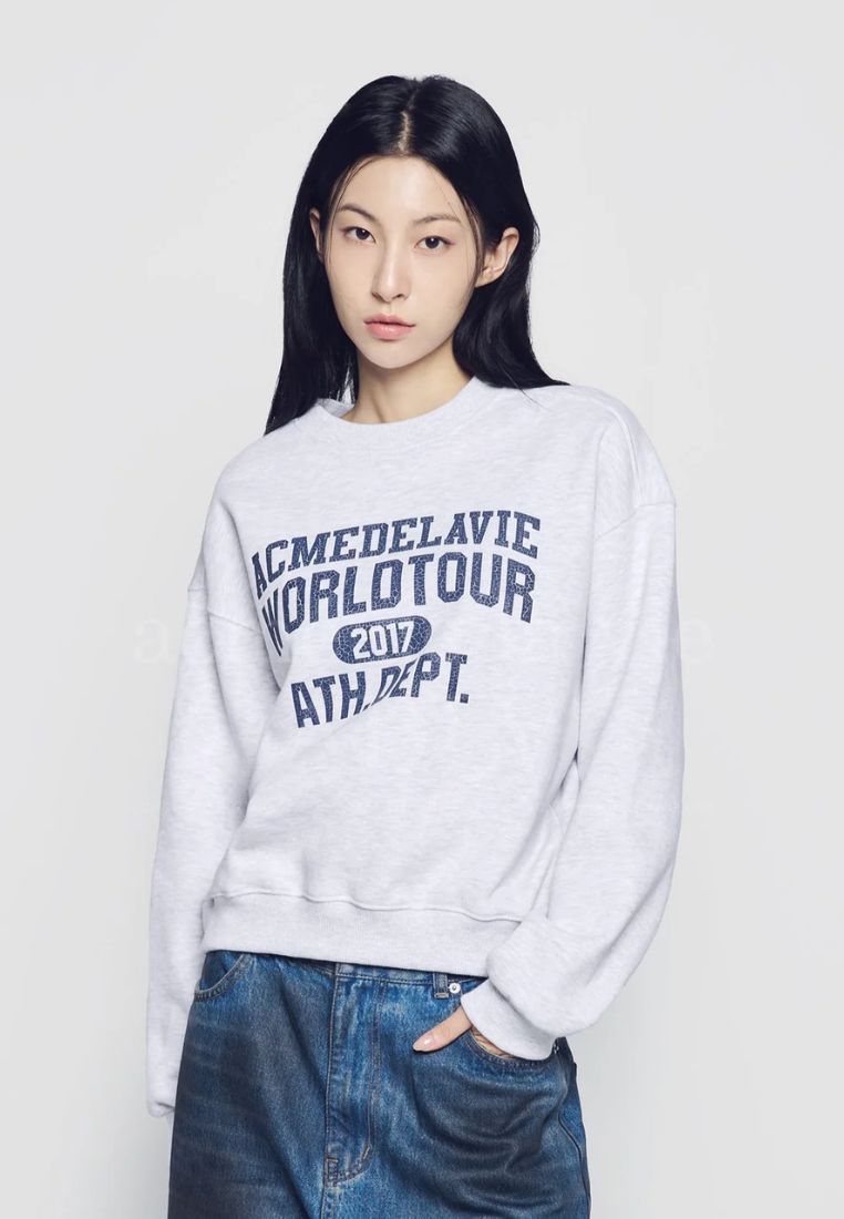 Old School Crack Printing Crop Napping Zurry Sweatshirts Ivory