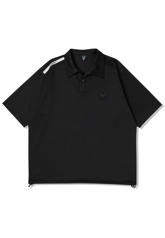 One-button collar short Sleeved T-shirt Black