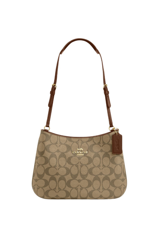 Penelope Shoulder Bag In Signature Canvas Khaki Saddle 2