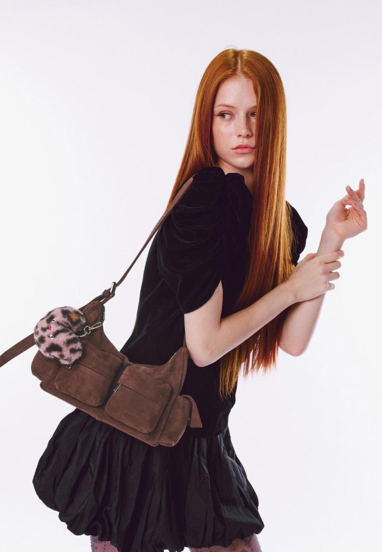 Pocket Mug Bag M Suede Brown