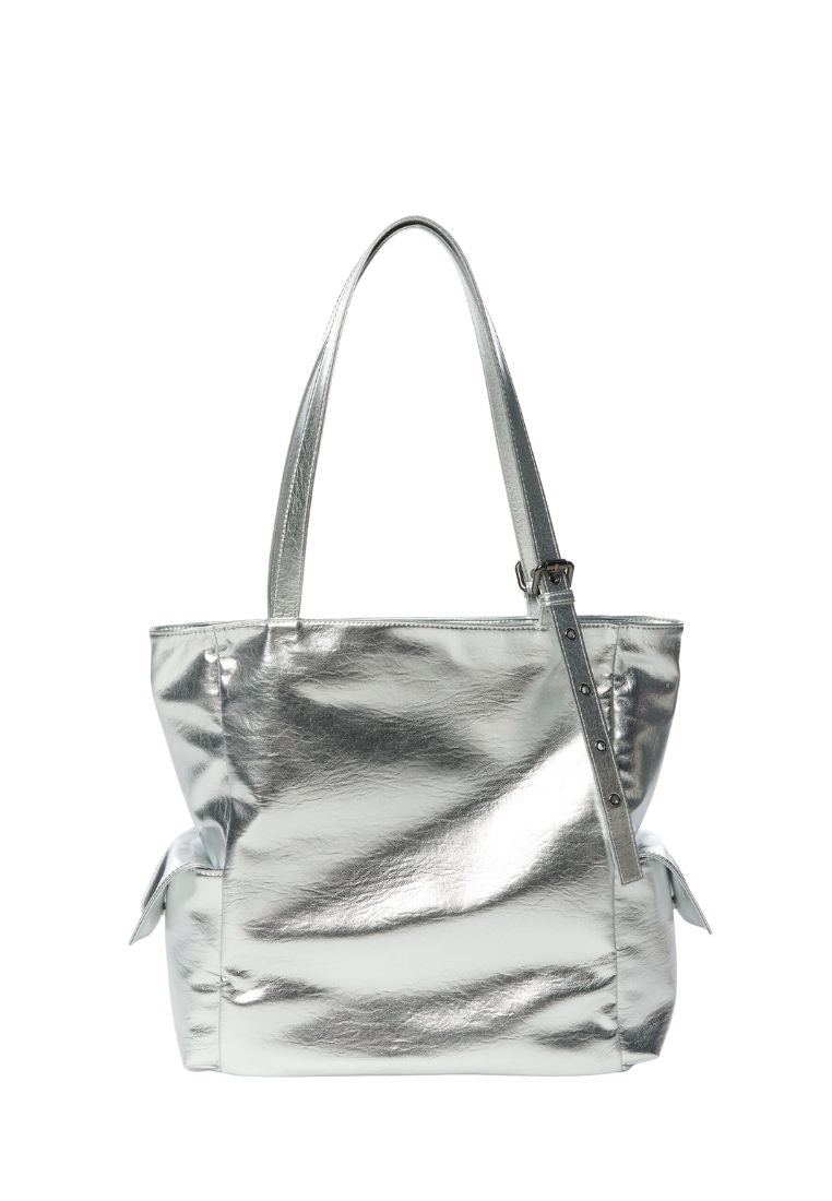 Pocket Shopper Bag L Nappa Silver