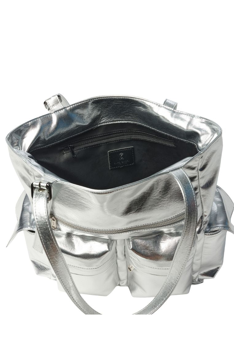 Pocket Shopper Bag L Nappa Silver