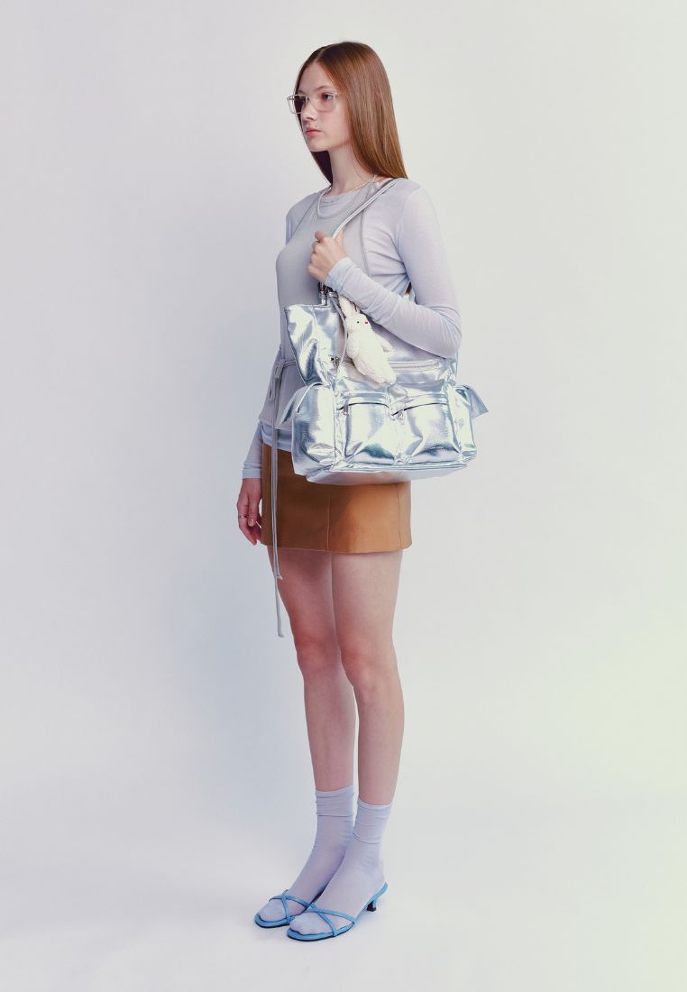 Pocket Shopper Bag L Nappa Silver