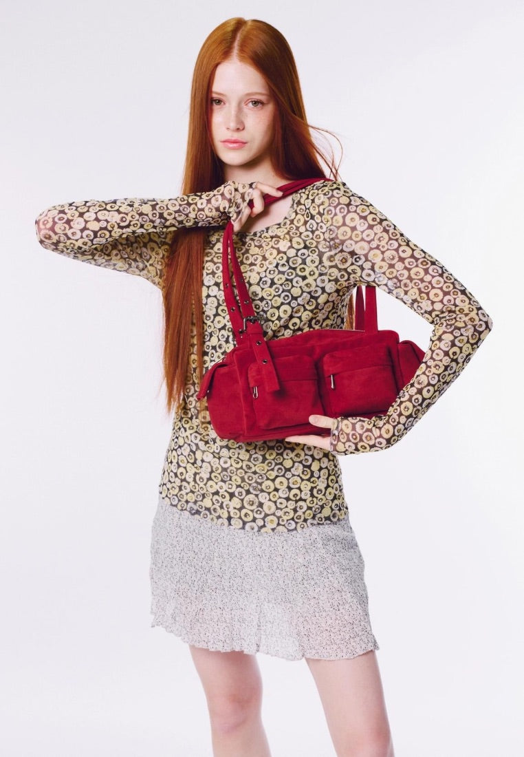 Pocket Utility Bag M Suede Red