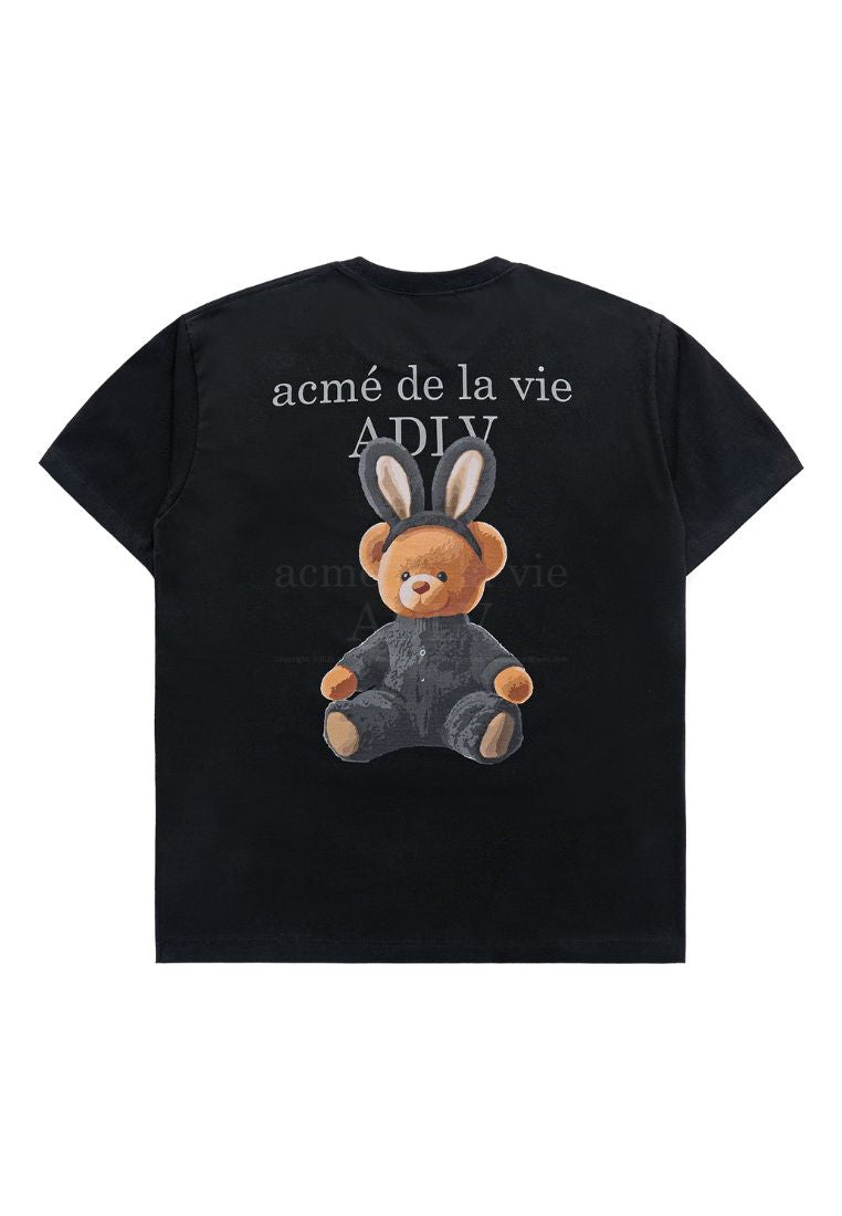 Rabbit Bear Doll Logo Short Sleeve T-Shirt Black