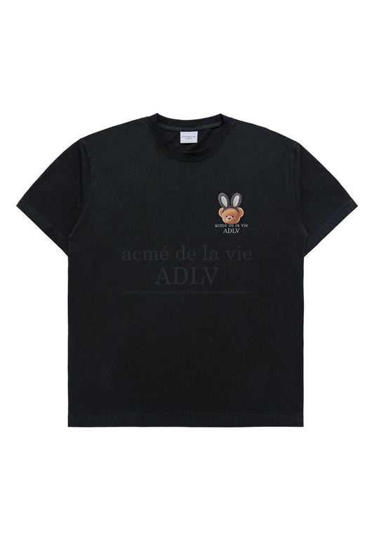 Rabbit Bear Doll Logo Short Sleeve T-Shirt Black