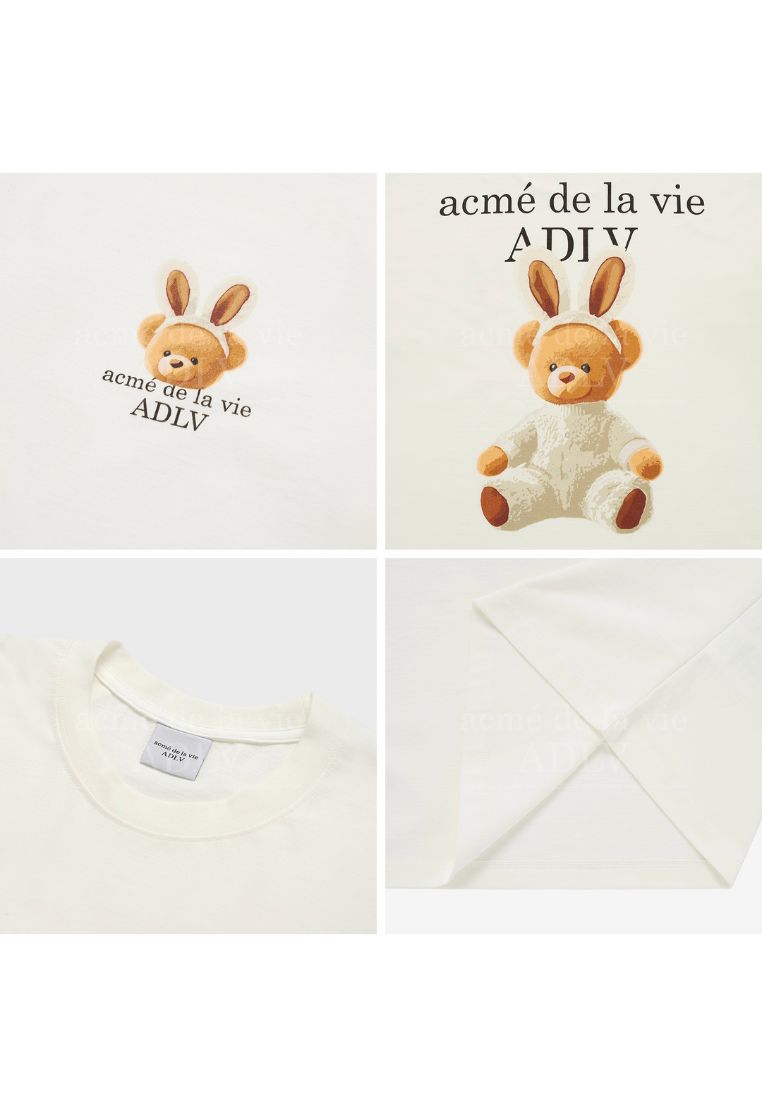 Rabbit Bear Doll Logo Short Sleeve T-Shirt Cream