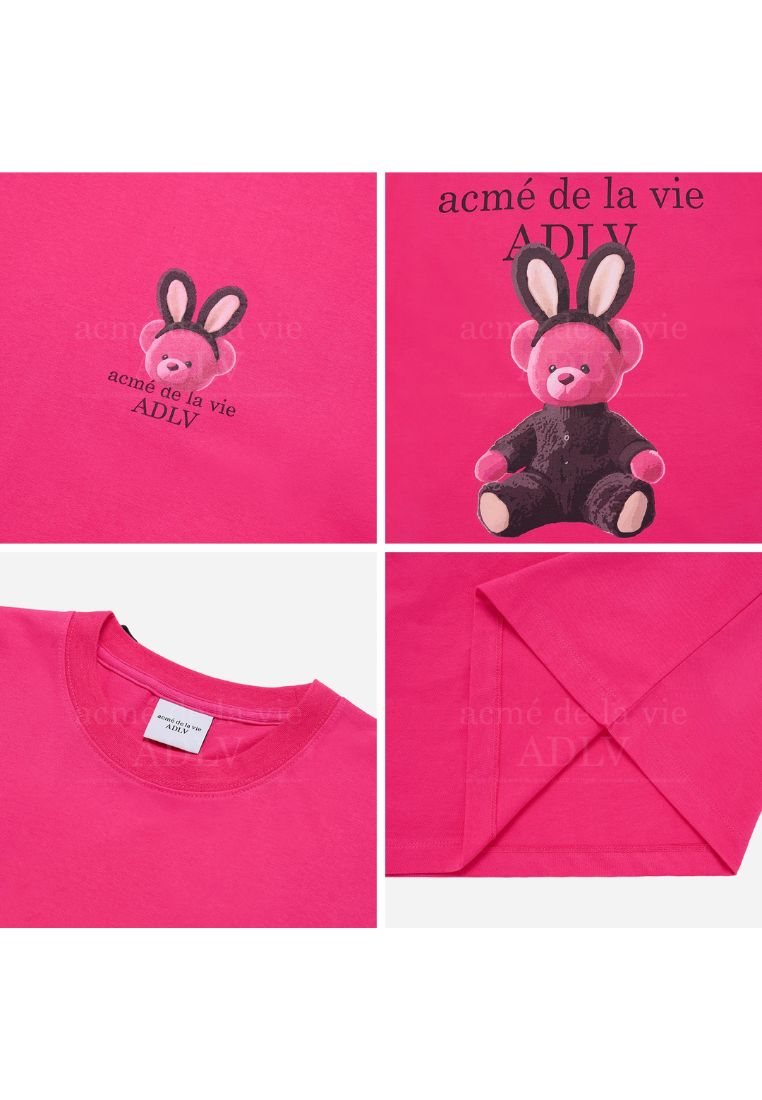 Rabbit Bear Doll Logo Short Sleeve T-Shirt Pink