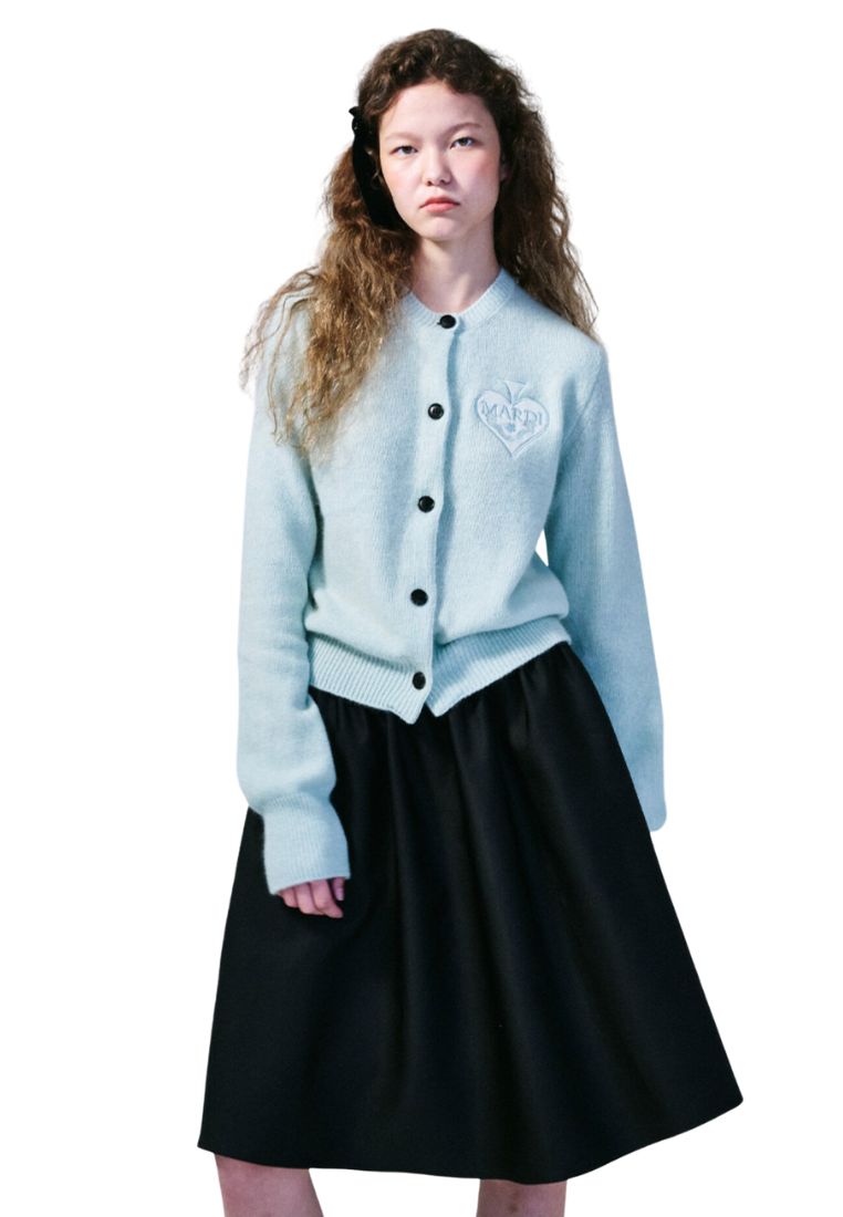 Raccoon Blended Cardigan Round Neck Spade Baby Blue