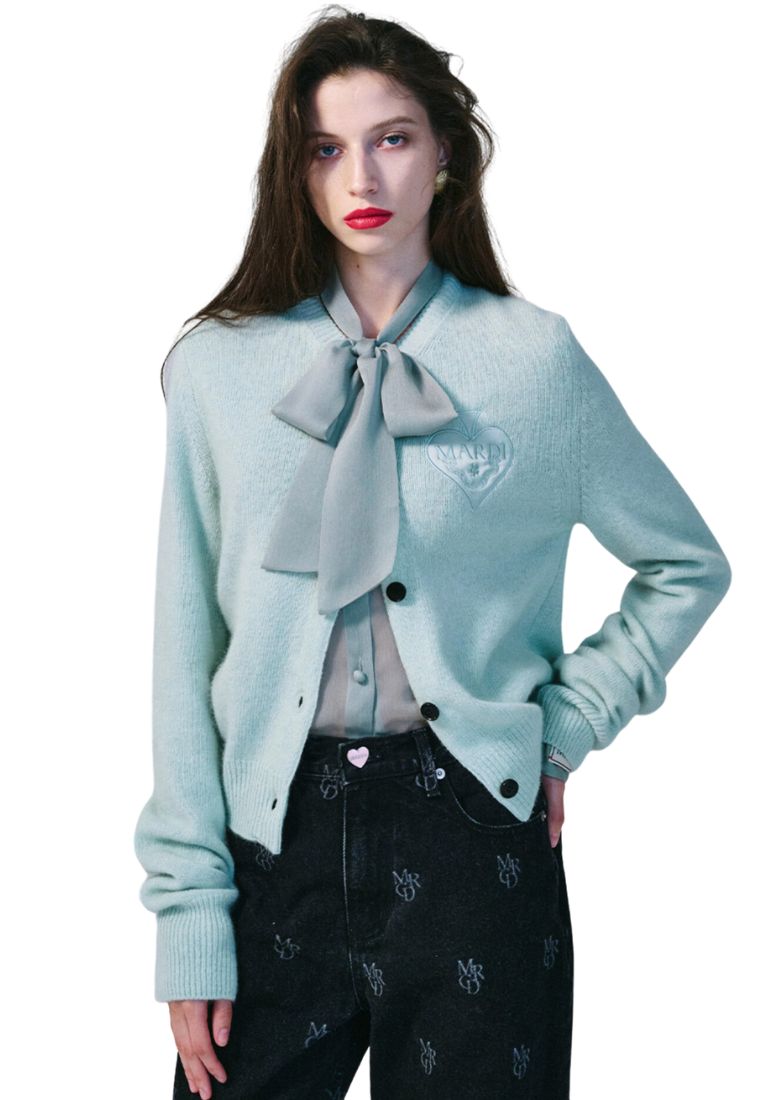 Raccoon Blended Cardigan V Neck Spade Mint