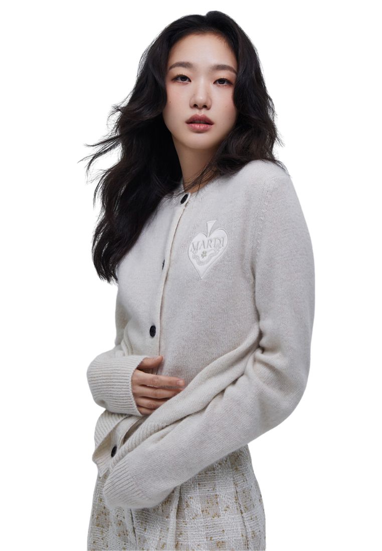 Raccoon Blended Cardigan Round Neck Spade Ivory