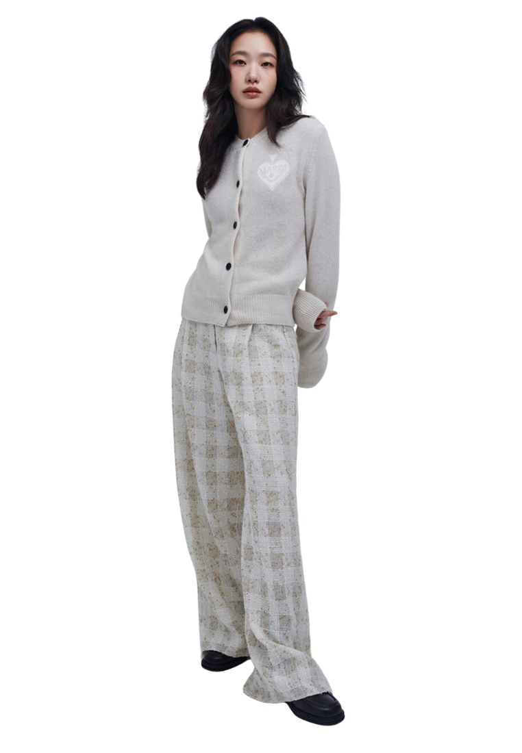Raccoon Blended Cardigan Round Neck Spade Ivory