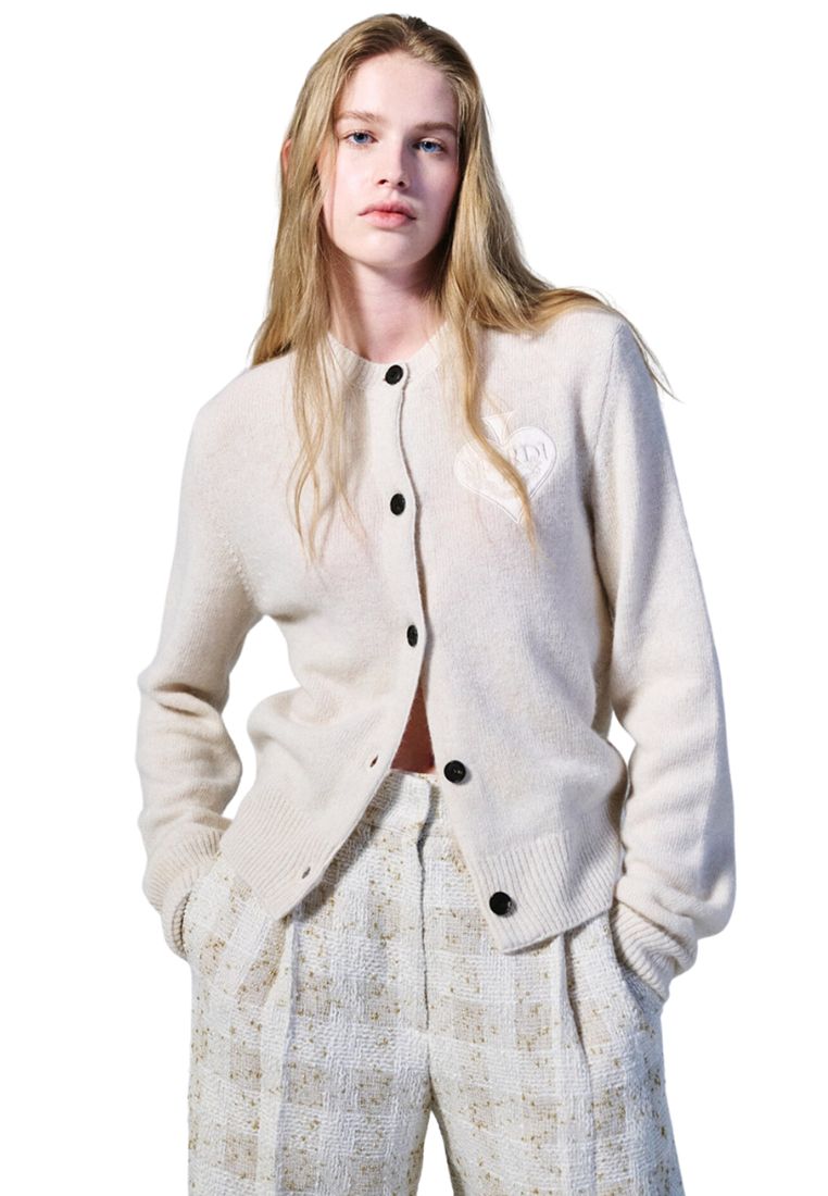 Raccoon Blended Cardigan Round Neck Spade Ivory