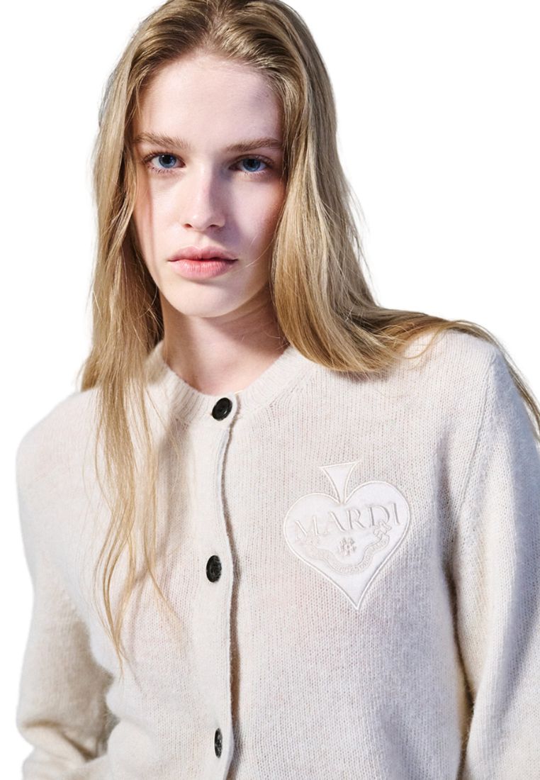 Raccoon Blended Cardigan Round Neck Spade Ivory