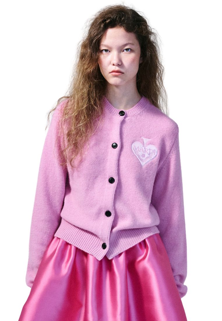 Raccoon Blended Cardigan Round Neck Spade Pink