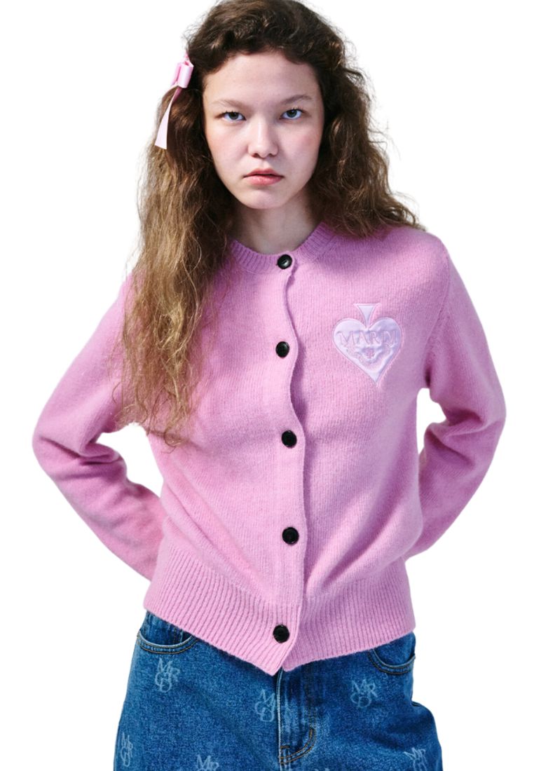 Raccoon Blended Cardigan Round Neck Spade Pink