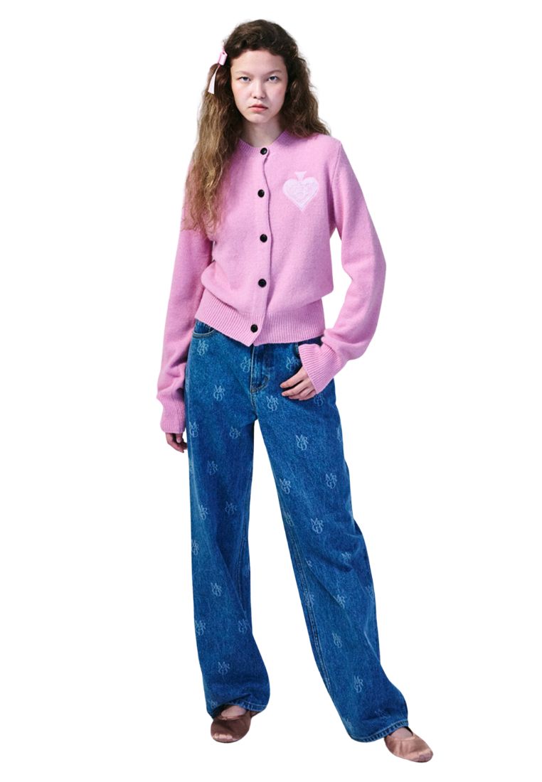 Raccoon Blended Cardigan Round Neck Spade Pink