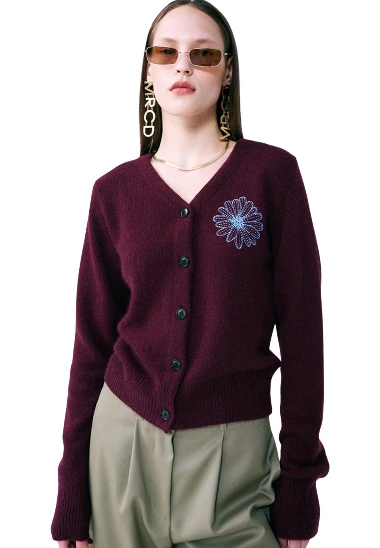 Raccoon Blended Cardigan V Neck Burgundy Sky