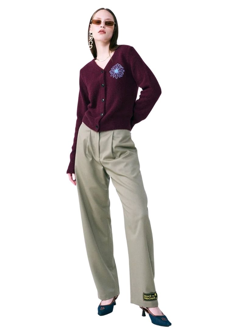 Raccoon Blended Cardigan V Neck Burgundy Sky