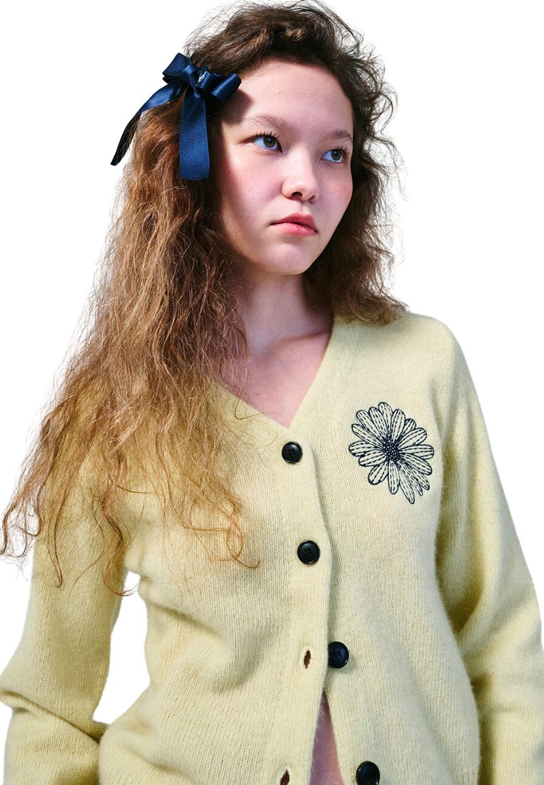 Raccoon Blended Cardigan V Neck Lemon Navy