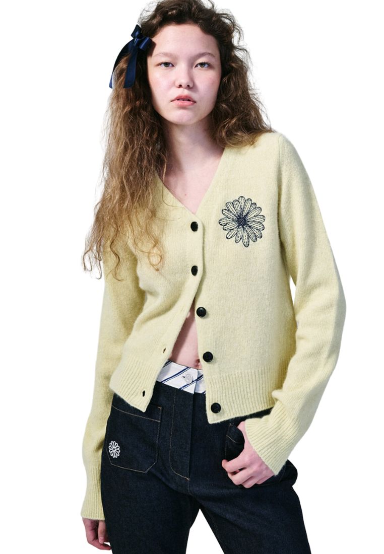 Raccoon Blended Cardigan V Neck Lemon Navy
