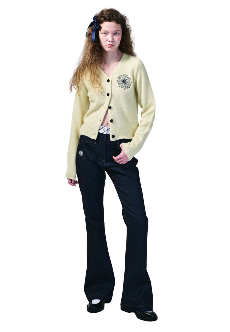 Raccoon Blended Cardigan V Neck Lemon Navy