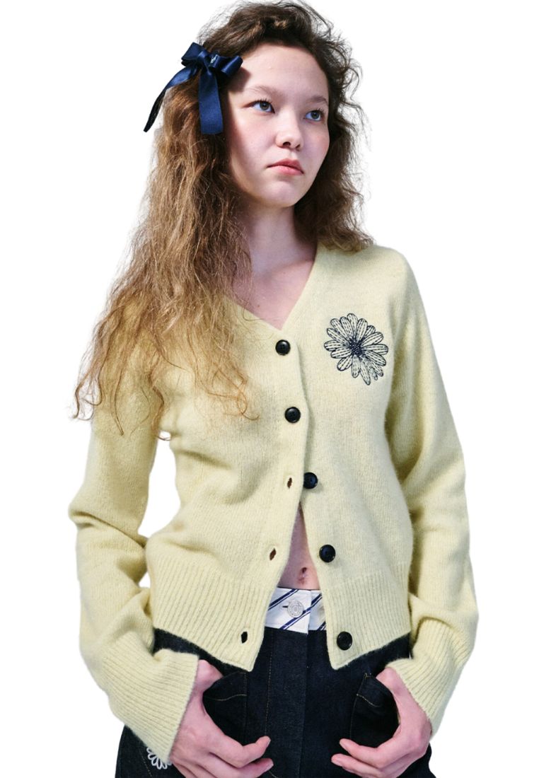 Raccoon Blended Cardigan V Neck Lemon Navy
