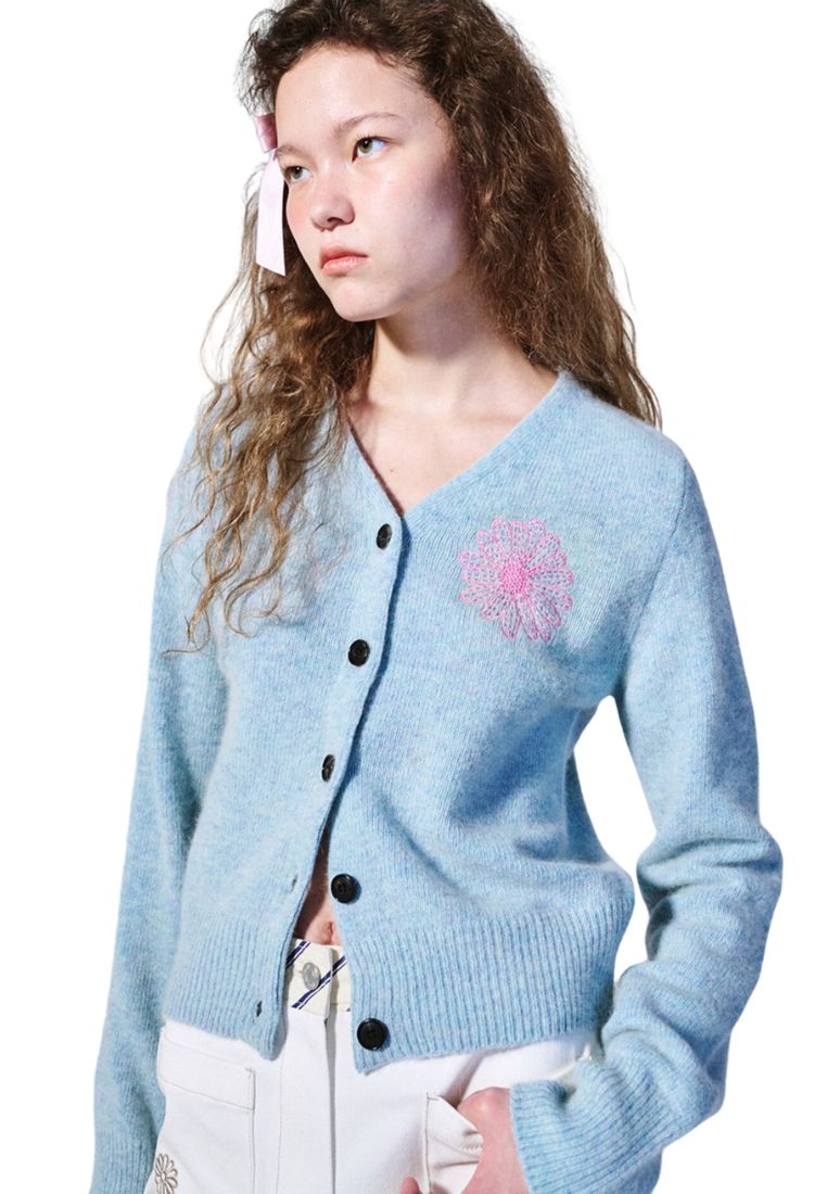 Raccoon Blended Cardigan V Neck Mint Pink