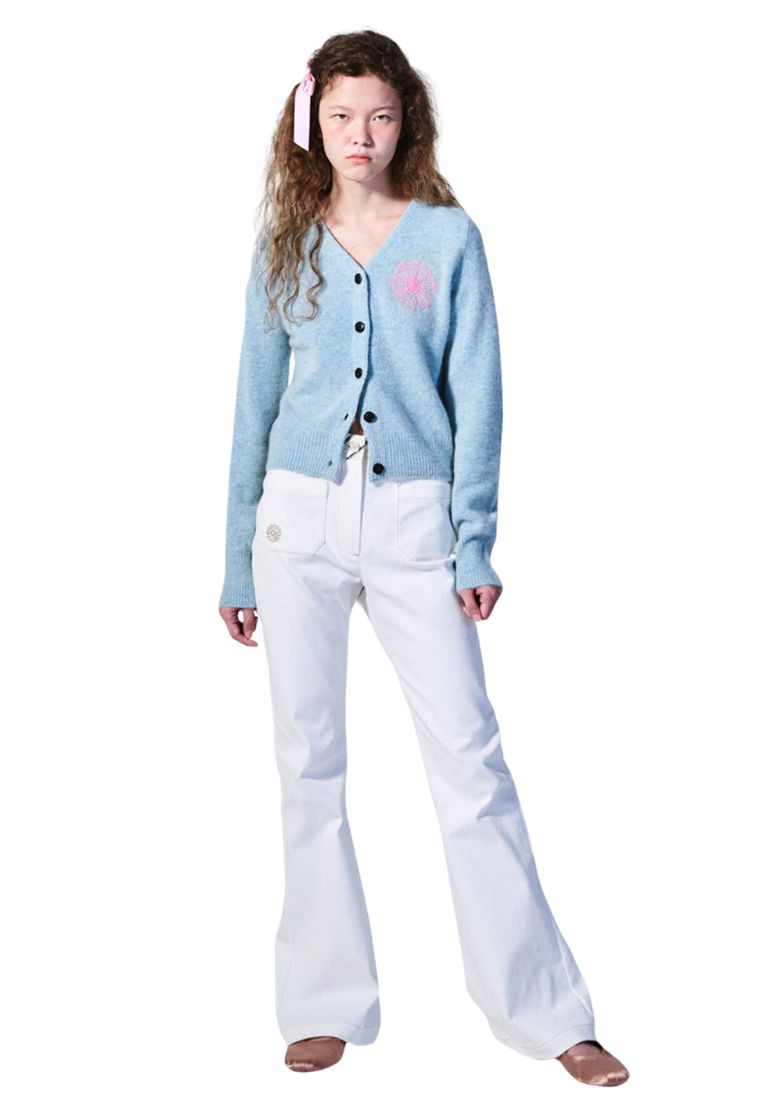 Raccoon Blended Cardigan V Neck Mint Pink