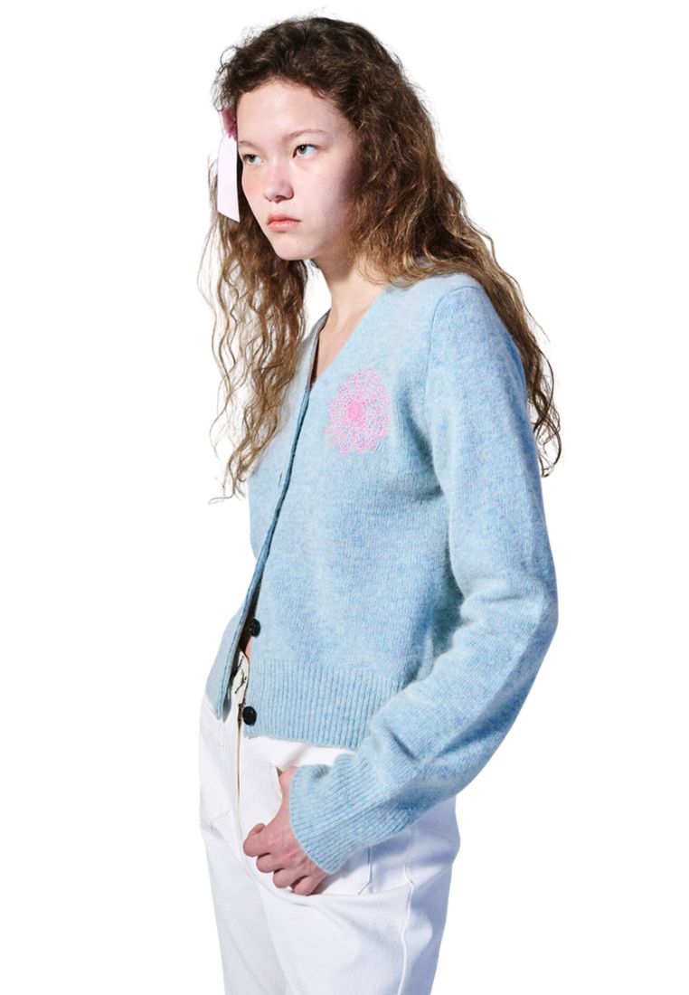 Raccoon Blended Cardigan V Neck Mint Pink